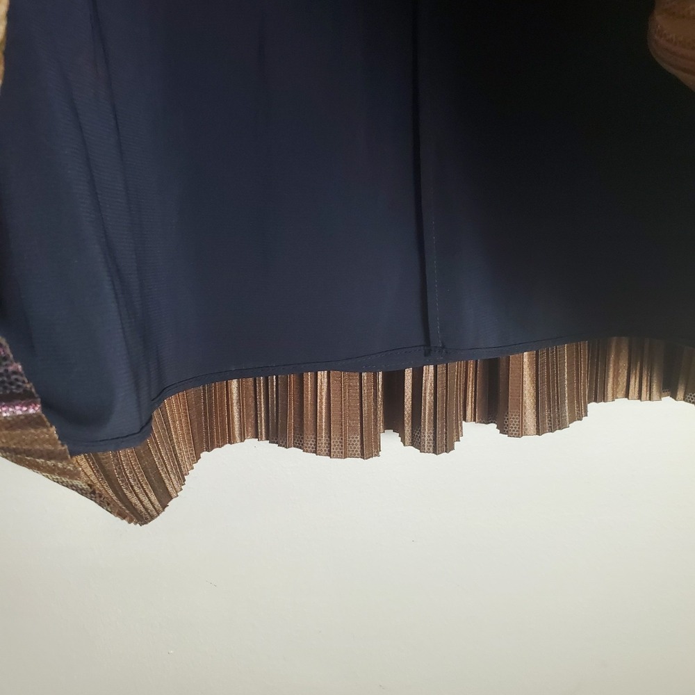 Alice And Olivia Mikaela Metallic Midi Pleated Skirt Gold Bronze Size 8 Lined - Picture 6 of 10